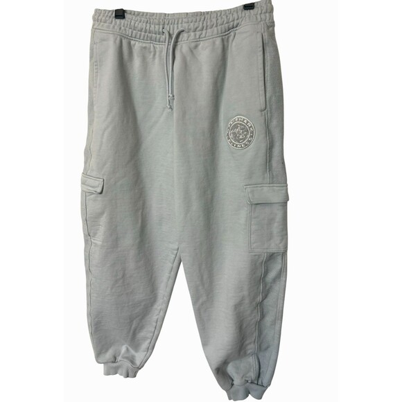 Gymshark Women's Sz M Oversized Cargo Legacy Fleece Joggers Logo Grayish Blue - Picture 1 of 6